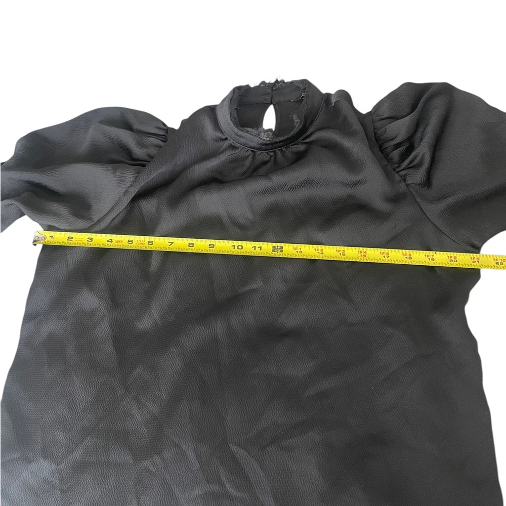 Express Black Satin Mock Neck Puff Sleeve Blouse Top Women’s Medium - Picture 8 of 8